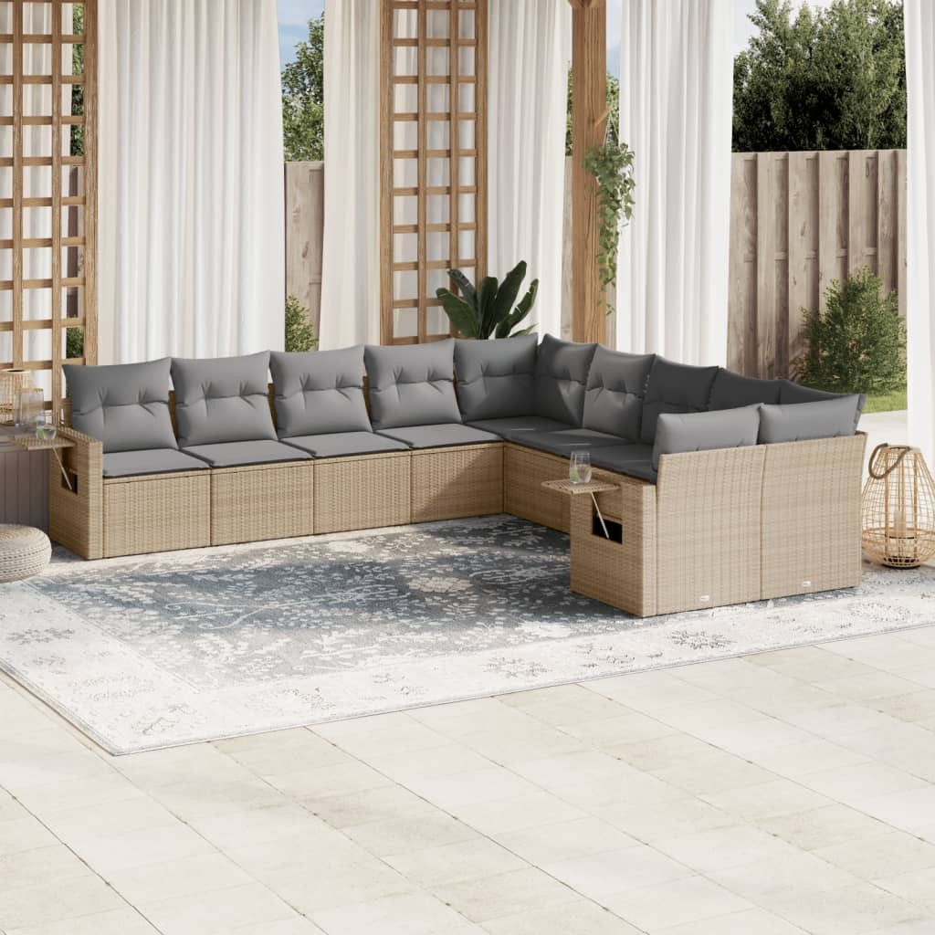 Set Divano da Giardino 10 pz con Cuscini Beige in Polyrattancod mxl 88954