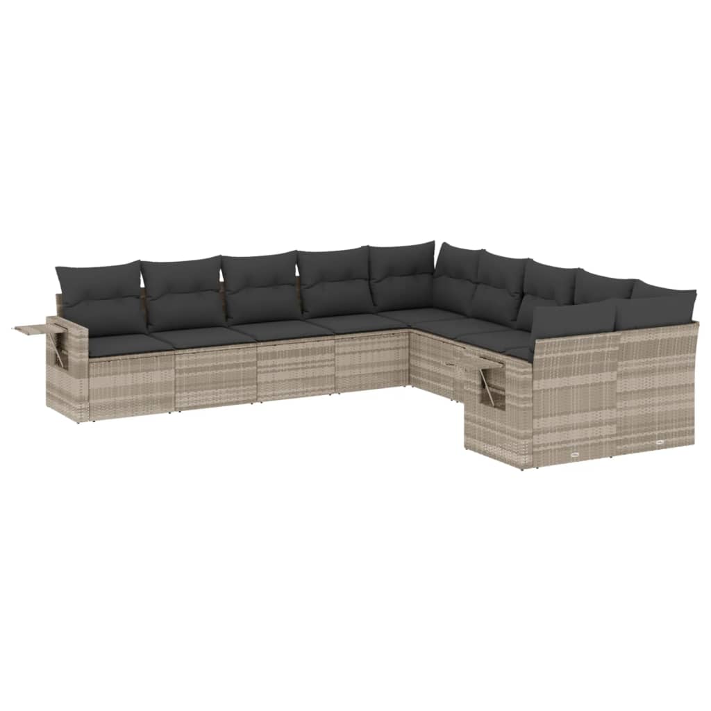 Set Divano Giardino 10 pz con Cuscini Grigio Chiaro Polyrattan 3220711