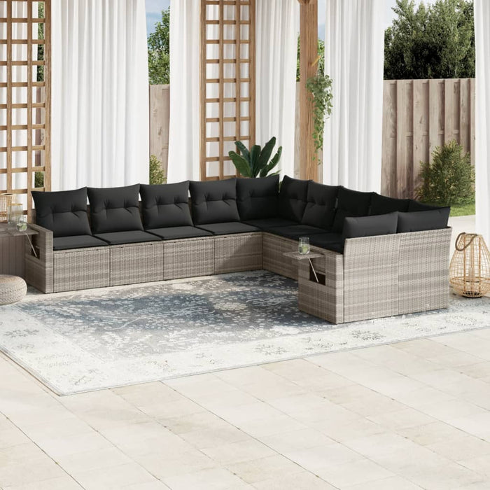 Set Divano Giardino 10 pz con Cuscini Grigio Chiaro Polyrattan 3220711