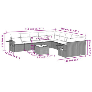 Set Divani da Giardino 11 pz con Cuscini in Polyrattan Nero 3220715