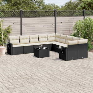 Set Divani da Giardino 11 pz con Cuscini in Polyrattan Nero 3220715