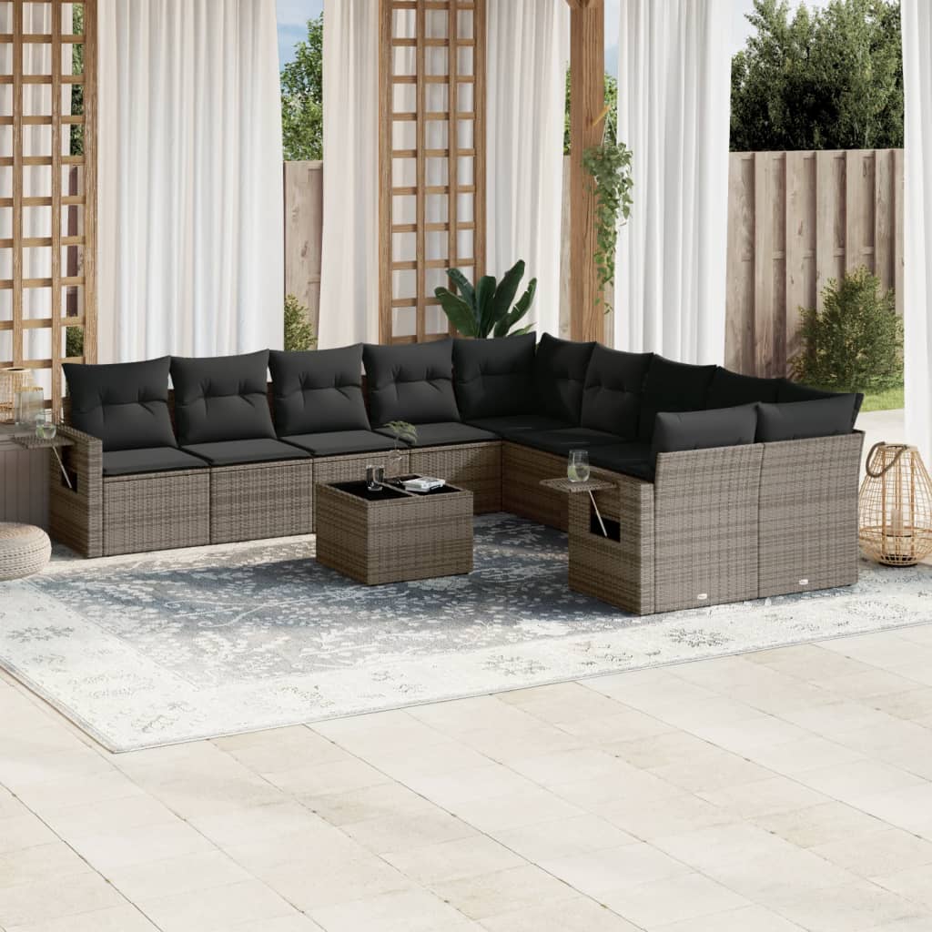 Set Divani da Giardino 11 pz con Cuscini in Polyrattan Grigio 3220719