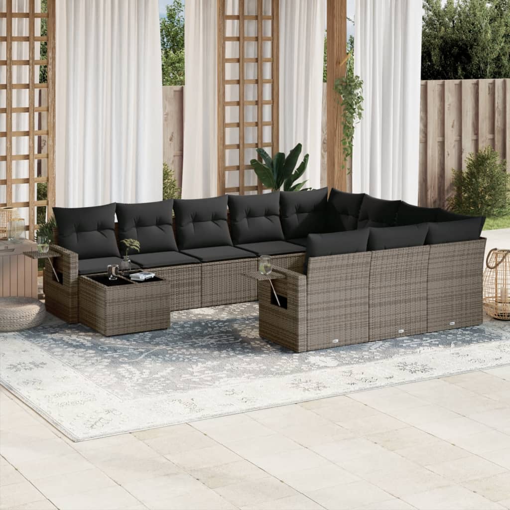 Set Divani da Giardino 11 pz con Cuscini in Polyrattan Grigio 3220729