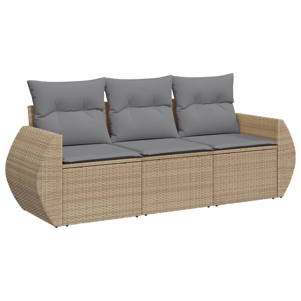 Set Divano da Giardino 3 pz con Cuscini Beige in Polyrattan 3221058