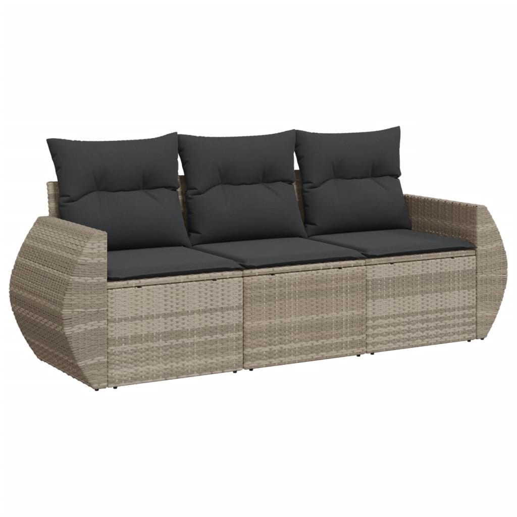 Set Divano da Giardino 3pz con Cuscini Grigio Chiaro Polyrattan 3221061