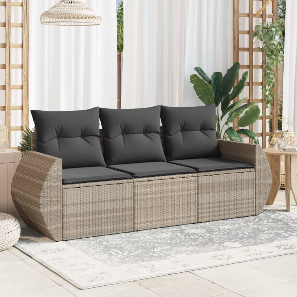 Set Divano da Giardino 3pz con Cuscini Grigio Chiaro Polyrattan 3221061