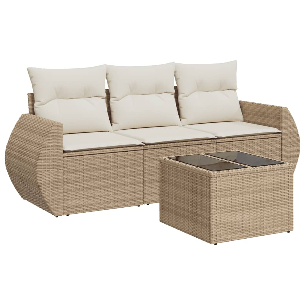 Set Divano da Giardino 4 pz con Cuscini Beige in Polyrattan 3221067