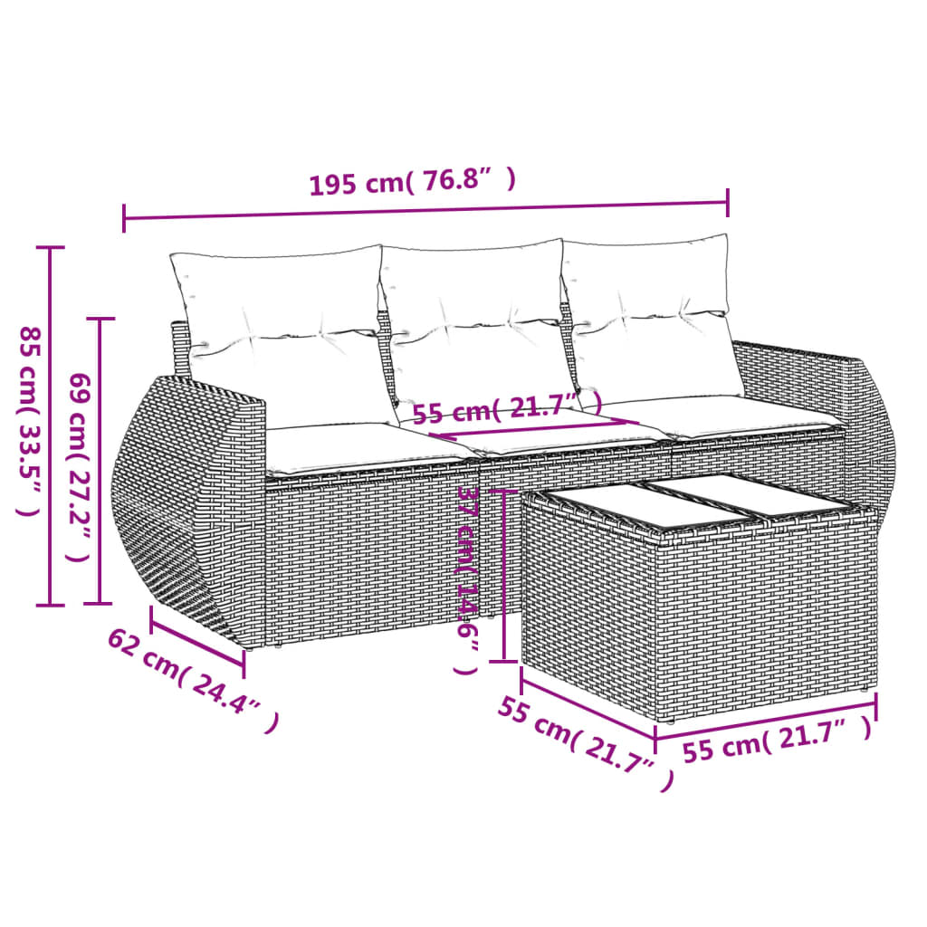 Set Divano da Giardino 4 pz con Cuscini Beige in Polyrattan 3221067