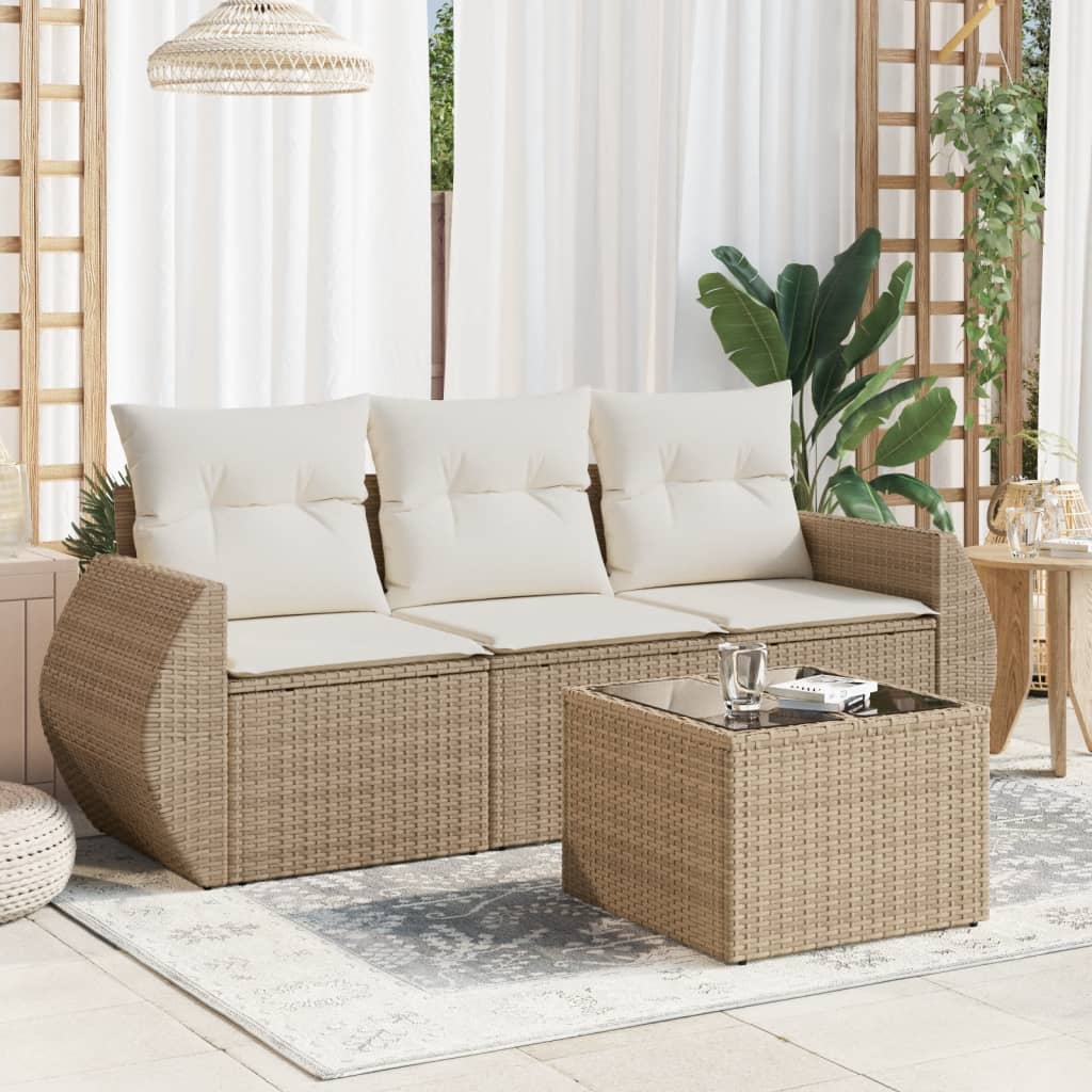 Set Divano da Giardino 4 pz con Cuscini Beige in Polyrattan 3221067