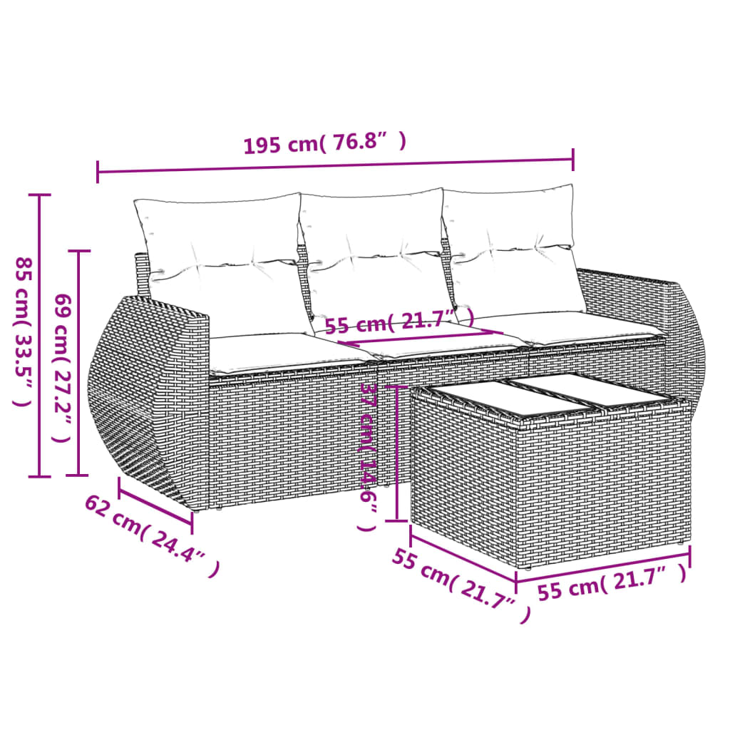 Set Divano da Giardino 4 pz con Cuscini Beige in Polyrattancod mxl 111243