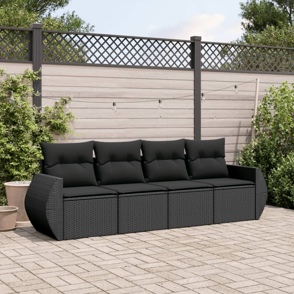 Set Divani da Giardino 4 pz con Cuscini Nero in Polyrattancod mxl 87233