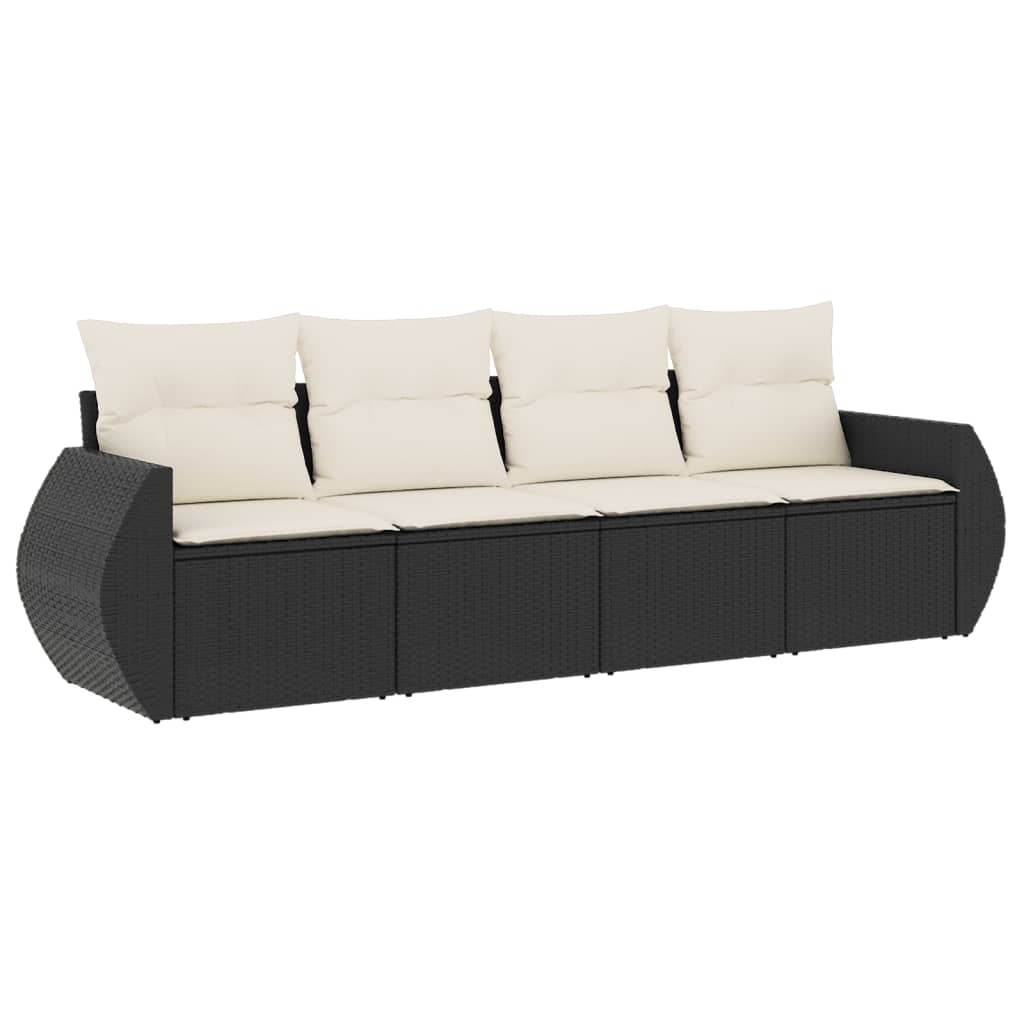 Set Divani da Giardino 4 pz con Cuscini Nero in Polyrattan 3221075