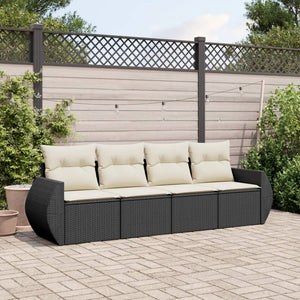 Set Divani da Giardino 4 pz con Cuscini Nero in Polyrattan 3221075