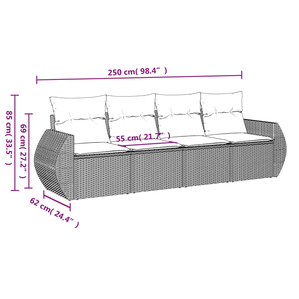 Set Divani da Giardino 4 pz con Cuscini in Polyrattan Grigio 3221079