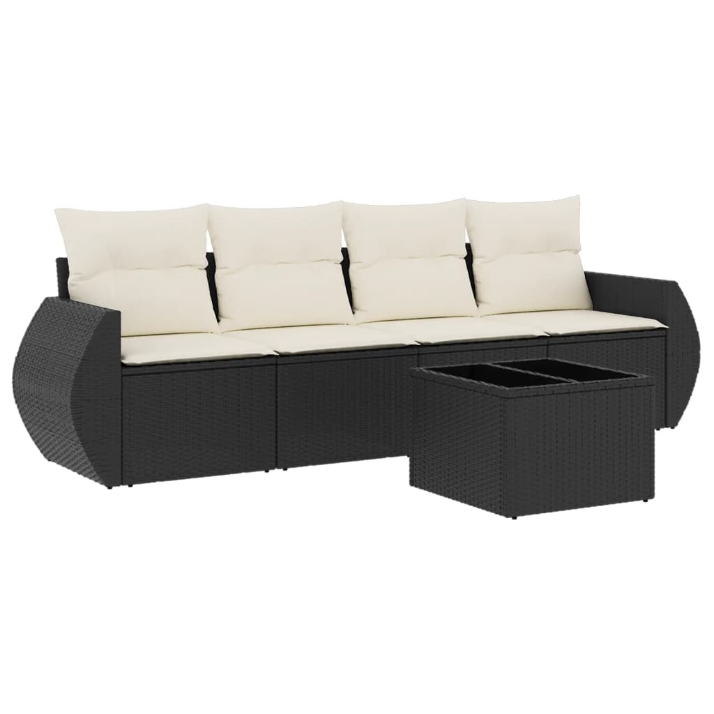 Set Divani da Giardino 5 pz con Cuscini in Polyrattan Nero 3221085