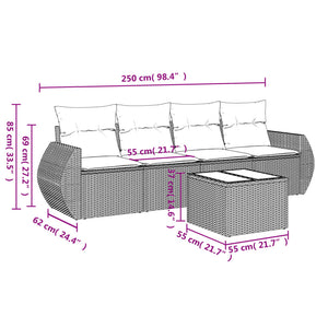 Set Divani da Giardino 5 pz con Cuscini in Polyrattan Nero 3221085