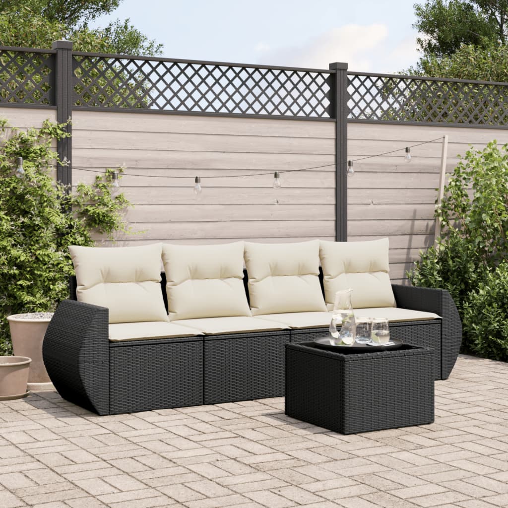 Set Divani da Giardino 5 pz con Cuscini in Polyrattan Nero 3221085