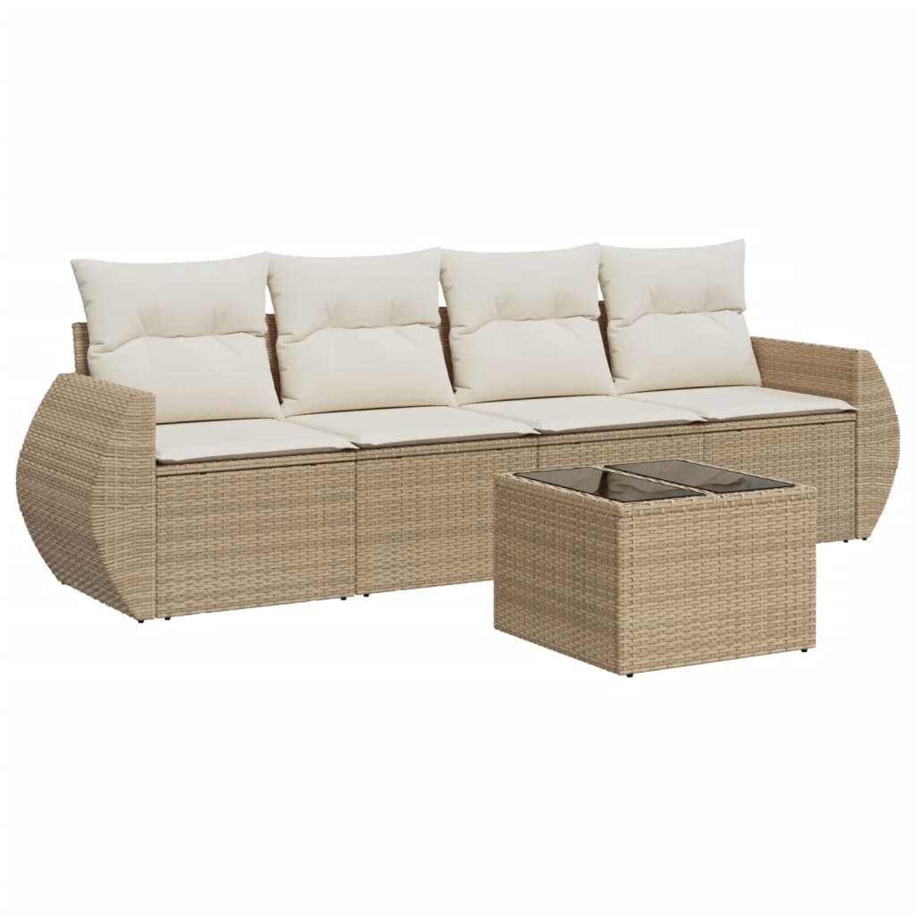 Set Divano da Giardino 5 pz con Cuscini Beige in Polyrattan 3221087