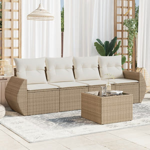 Set Divano da Giardino 5 pz con Cuscini Beige in Polyrattan 3221087