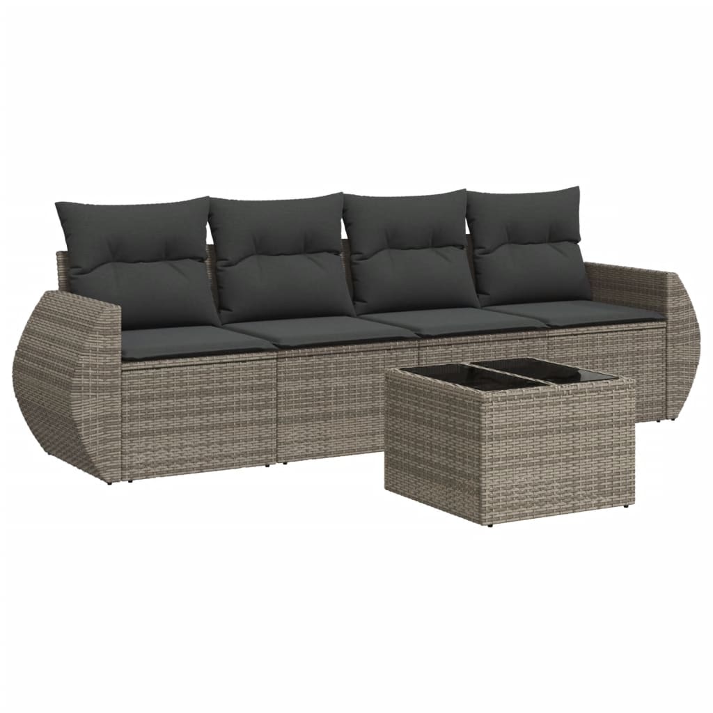 Set Divano da Giardino 5 pz con Cuscini Grigio in Polyrattancod mxl 115065