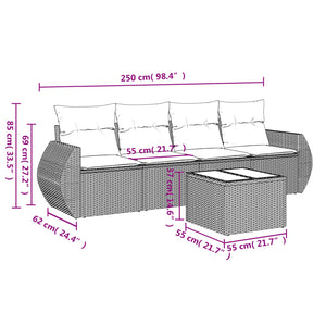 Set Divano da Giardino 5 pz con Cuscini Grigio in Polyrattancod mxl 115065