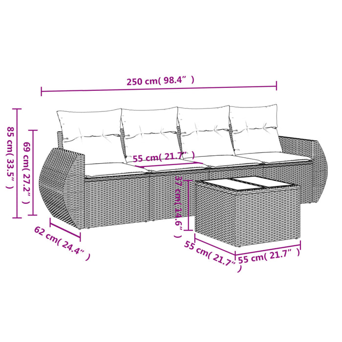 Set Divano da Giardino 5 pz con Cuscini Grigio in Polyrattancod mxl 115065