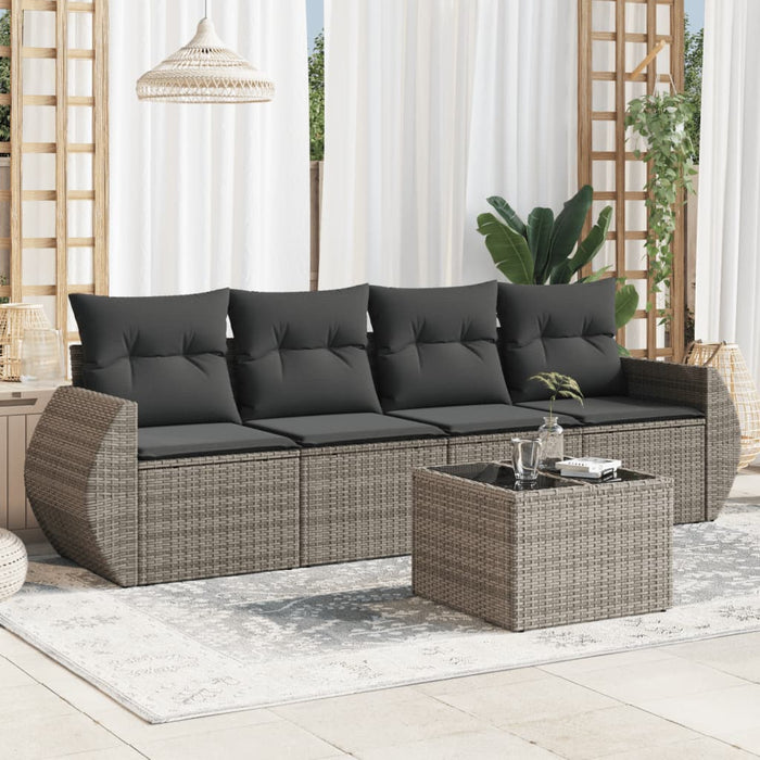 Set Divano da Giardino 5 pz con Cuscini Grigio in Polyrattancod mxl 115065