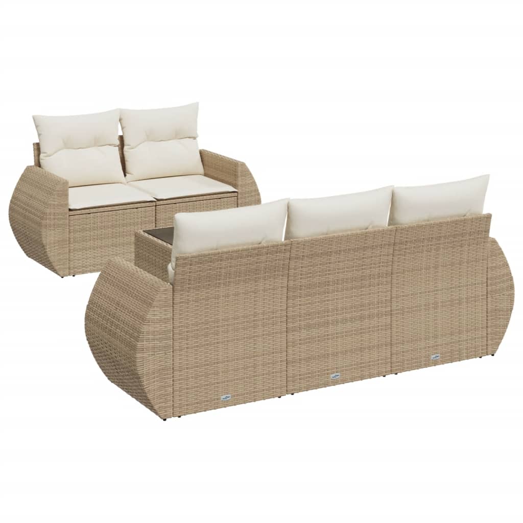 Set Divano da Giardino 6 pz con Cuscini Beige in Polyrattan 3221097