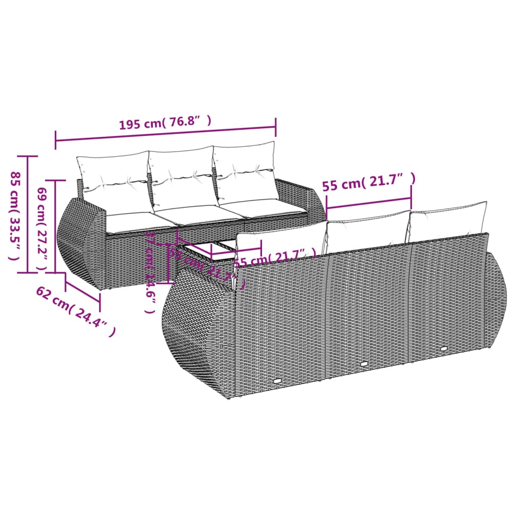 Set Divani da Giardino con Cuscini 7pz Nero Polyrattan 3221104