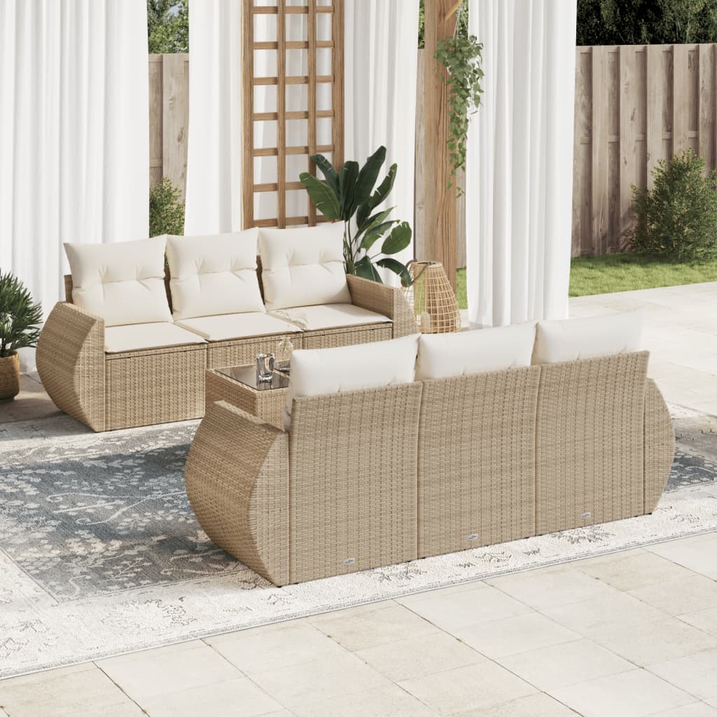 Set Divani da Giardino 7 pz con Cuscini Beige in Polyrattancod mxl 111990