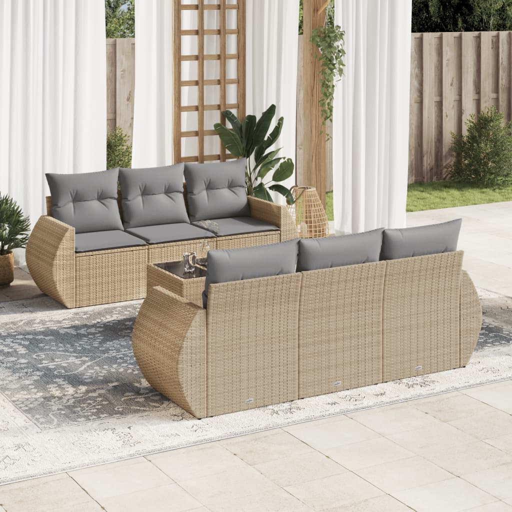 Set Divani da Giardino 7 pz con Cuscini Beige in Polyrattan 3221108