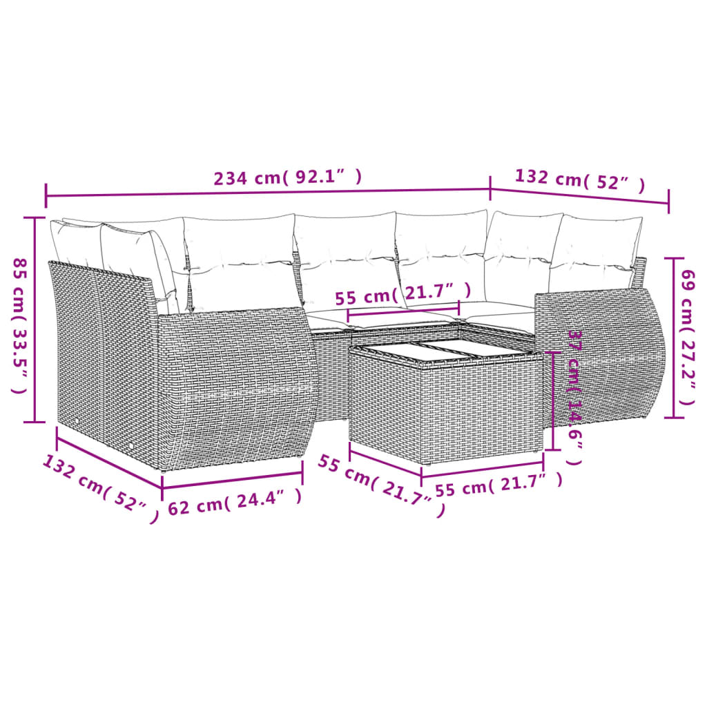 Set Divani da Giardino 7 pz con Cuscini Beige in Polyrattan 3221118