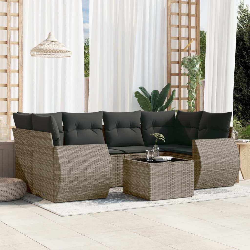 Set Divani da Giardino 7 pz con Cuscini Grigio in Polyrattancod mxl 88958