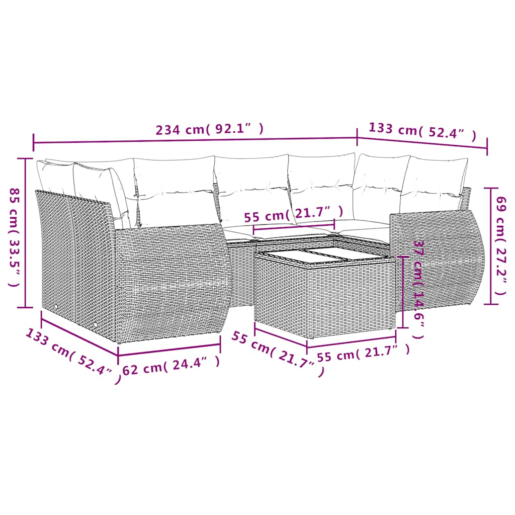 Set Divani da Giardino 7pz con Cuscini Grigio Chiaro Polyrattan 3221121