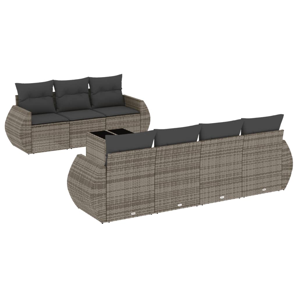 Set Divano da Giardino 8 pz con Cuscini Grigio in Polyrattan 3221129