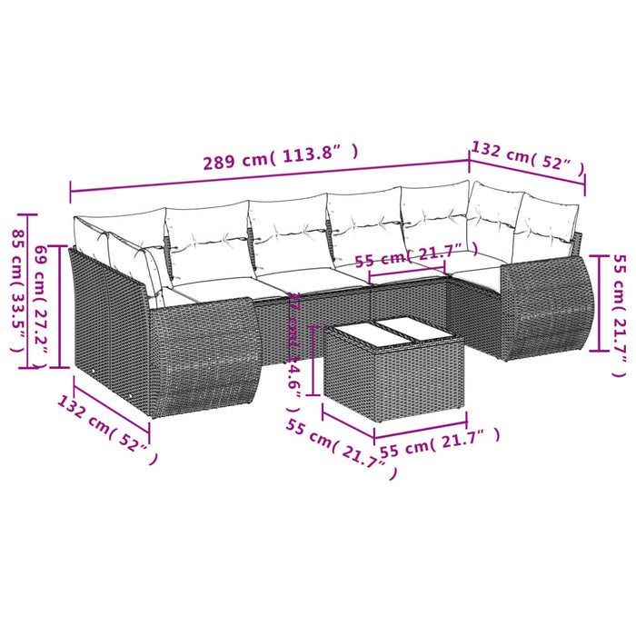 Set Divano da Giardino 8 pz con Cuscini Grigio in Polyrattan 3221139