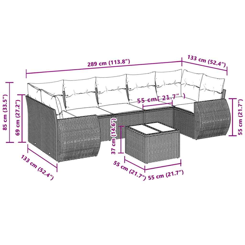 Set Divano da Giardino 8pz con Cuscini Grigio Chiaro Polyrattan 3221141