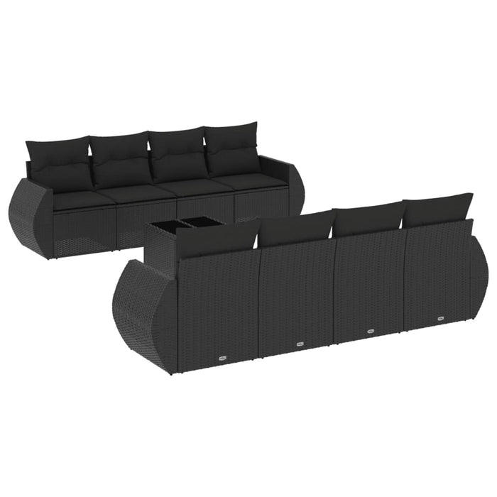 Set Divani da Giardino 9 pz con Cuscini Nero in Polyrattancod mxl 92728