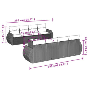 Set Divano da Giardino 9 pz con Cuscini Grigio in Polyrattan 3221149