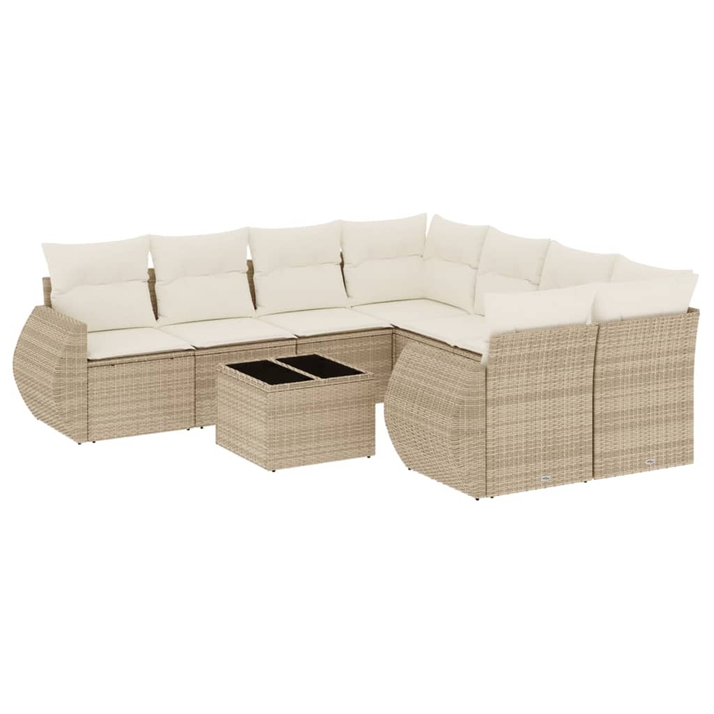 Set Divano da Giardino 9 pz con Cuscini Beige in Polyrattan 3221157