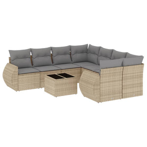 Set Divano da Giardino 9 pz con Cuscini Beige in Polyrattan 3221158