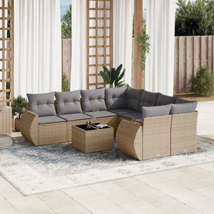 Set Divano da Giardino 9 pz con Cuscini Beige in Polyrattan 3221158