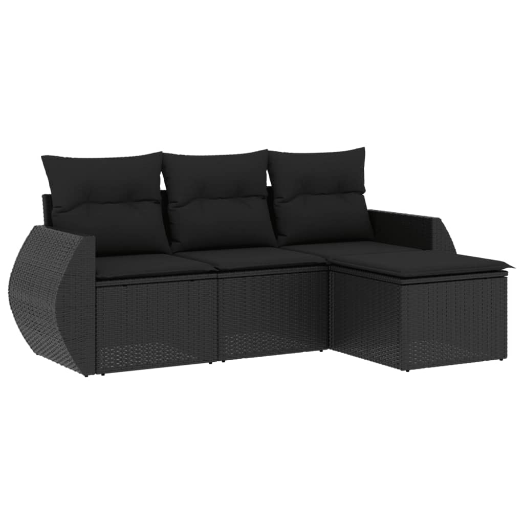 Set Divani da Giardino 4 pz con Cuscini Nero in Polyrattan 3221264