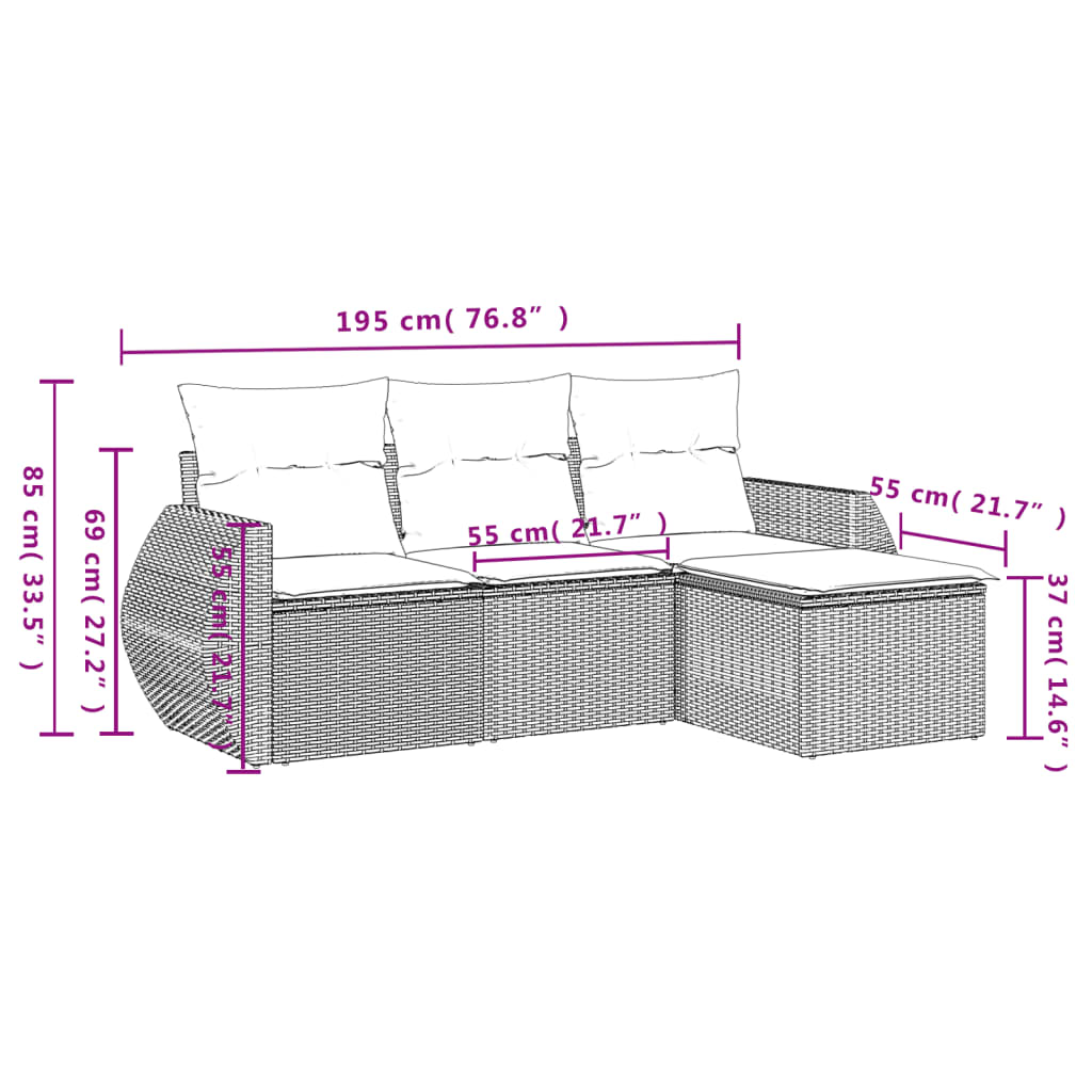 Set Divani da Giardino 4 pz con Cuscini Nero in Polyrattan 3221264