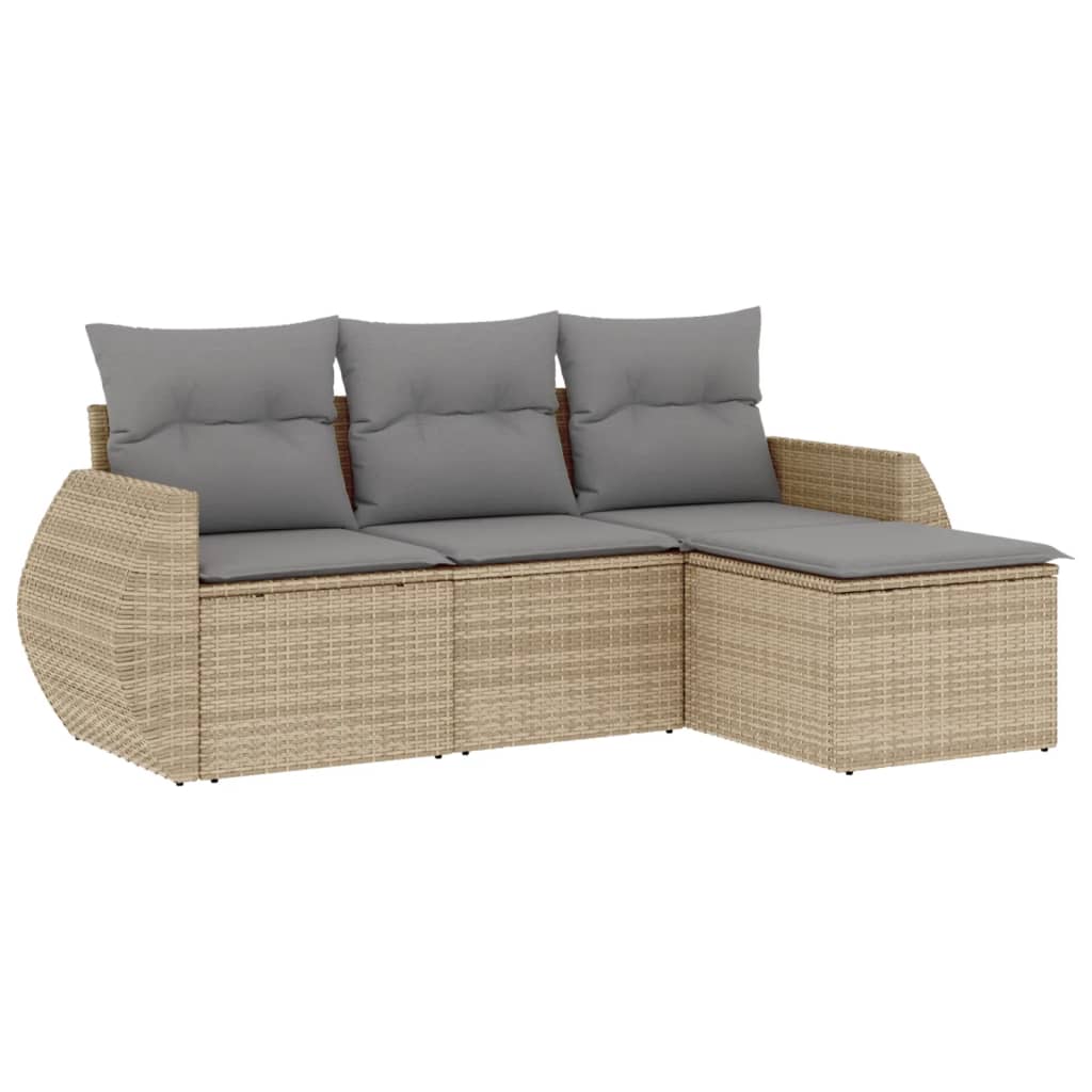 Set Divano da Giardino 4 pz con Cuscini Beige in Polyrattancod mxl 88959