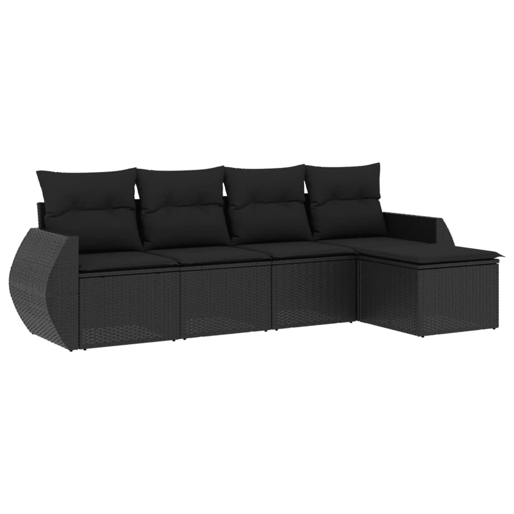 Set Divani da Giardino 5 pz con Cuscini in Polyrattan Nero 3221284