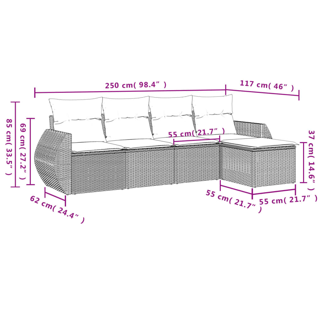 Set Divani da Giardino 5 pz con Cuscini in Polyrattan Nero 3221284