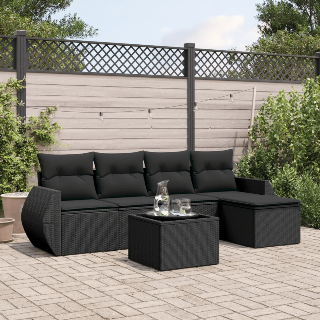 Set Divano da Giardino 6 pz con Cuscini Nero in Polyrattancod mxl 88884