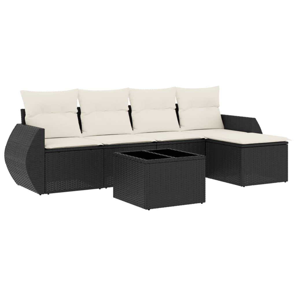 Set Divano da Giardino 6 pz con Cuscini Nero in Polyrattan 3221295