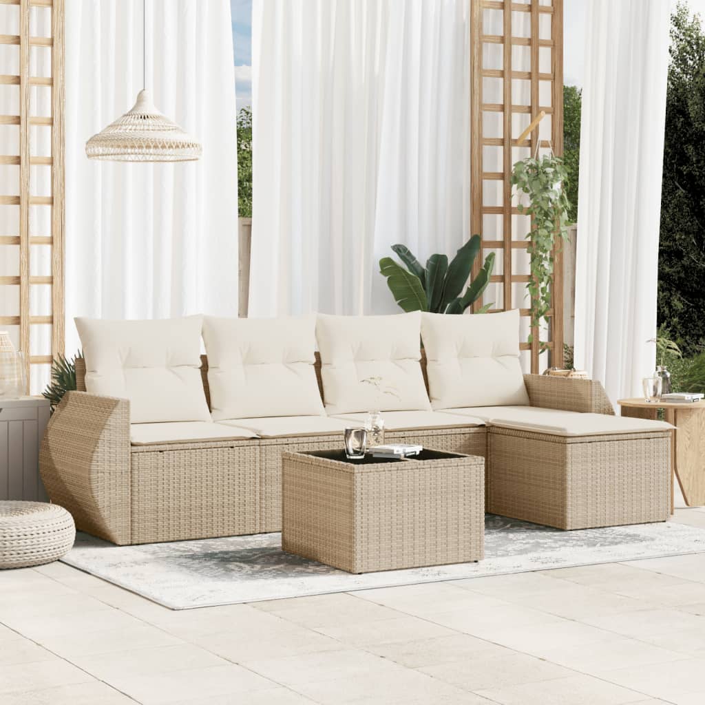 Set Divano da Giardino 6 pz con Cuscini Beige in Polyrattan 3221297